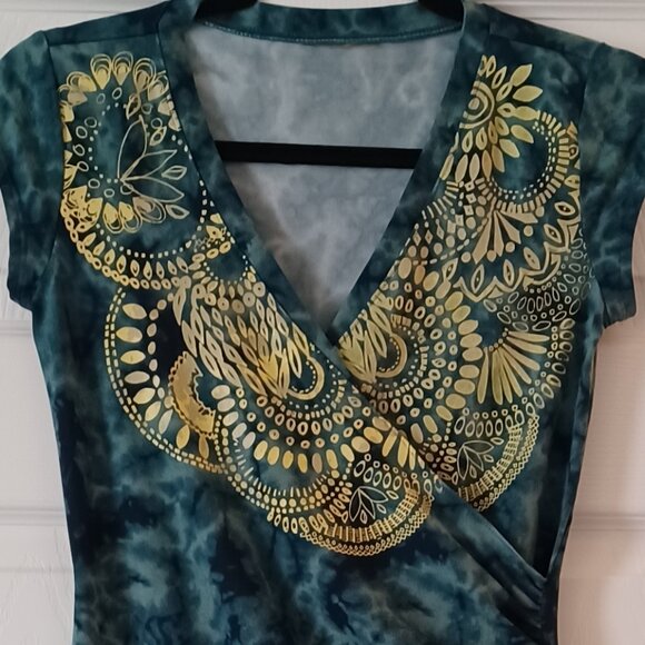 EUC Athleta "Nectar" Tattooed/Tie Dye Surplice Faux Wrap Midi Dress - Picture 3 of 6